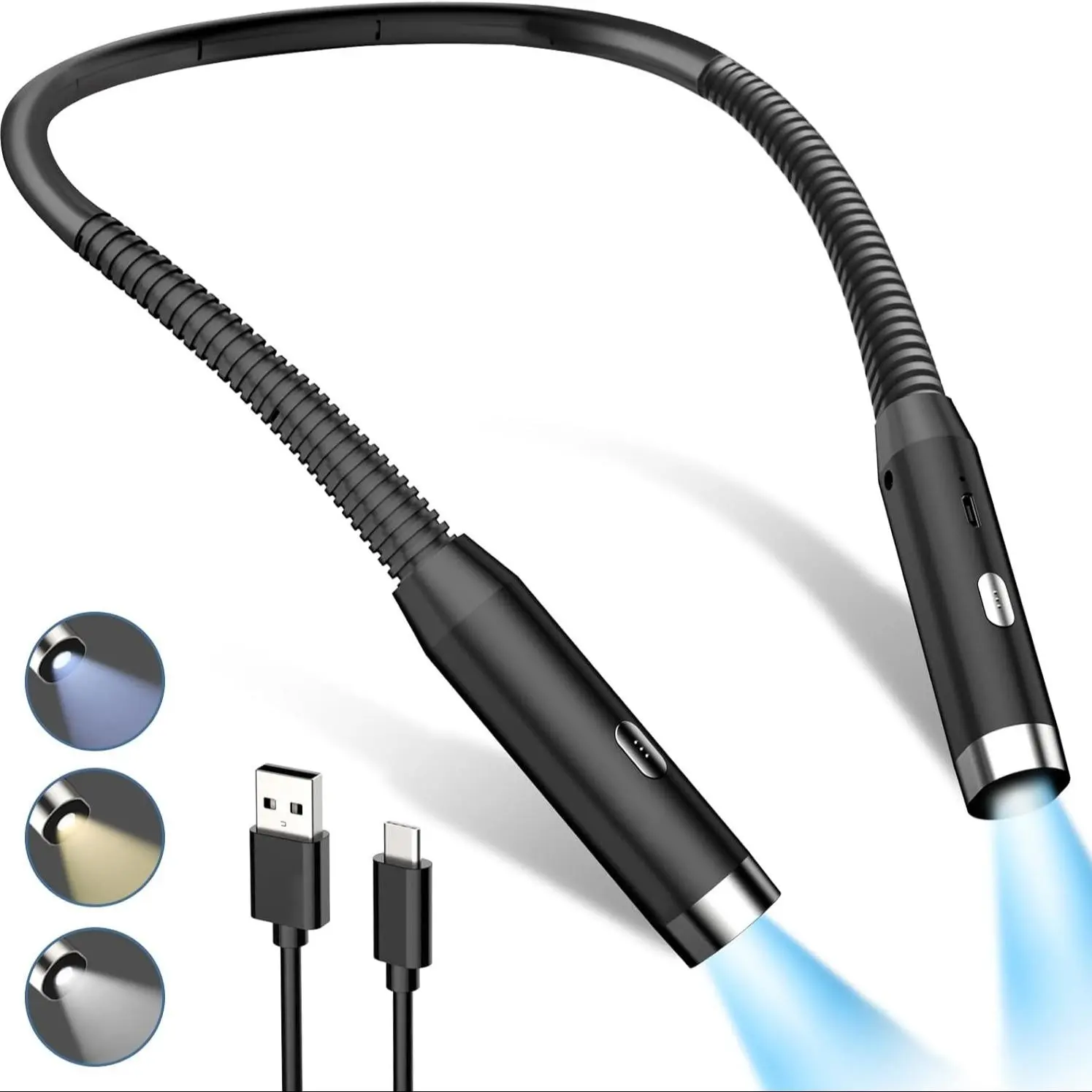 LED Neck Reading Light, 3-Color & 3-Brightness Adjustable Bendable Neck Light, USB Rechargeable Book Light for Reading in Bed, Knitting, Crochet, Camping, Working, Book Lovers Gifts, USB Rechargeable Lighting