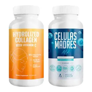 Aura Vitamin Mega Antioxidant Bundle | Hydrolyzed Collagen & AFA Stem Cell | Hydrolyzed Collagen with Vitamin C, Aphanizomenon Flos-Aquae | Celula Madre Skin, Hair and Nail Support – 60 Each Caps (1)