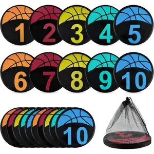 Basketball Spot Marker, 9" Colorful Anti-Slip Rubber   Markers, 5 or 10-Pack, Round Flat Floor Markers with Number Dots for Teaching &