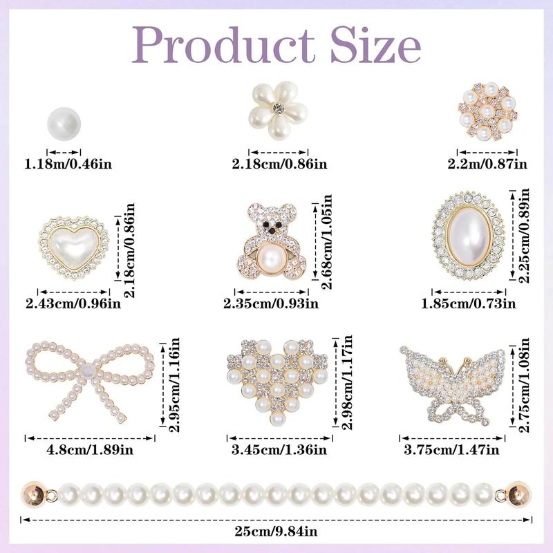 SOGLLQAM Shoe Charms for Women – Pearl & Flower Rhinestone Chain Shoe Decorations, Bling Accessories for Party & Birthday