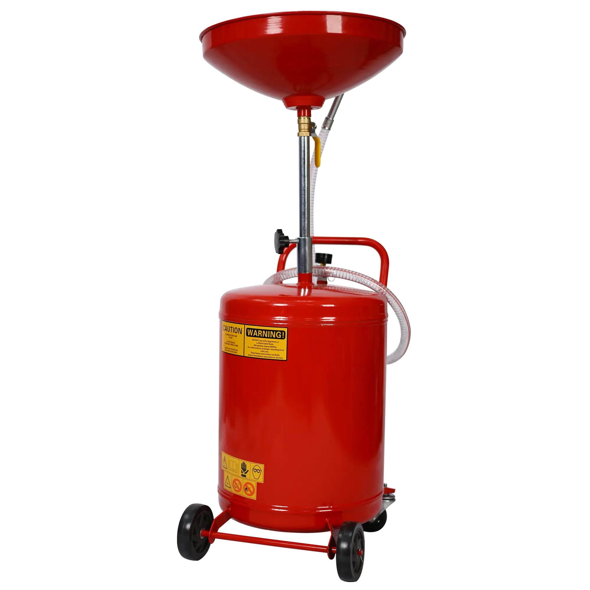 18-Gal Steel Waste Oil Drain Tank Drain Pan - Hand Tool Accessory for Fluid Drainage (Transmission Fluid, Soots, Tars, Mildly/Untreated Mineral & Used Engine Oils), Large-Diameter Funnel, Swivel Casters, 38"-61.20" Height Adjustment (Tools & Hardware)