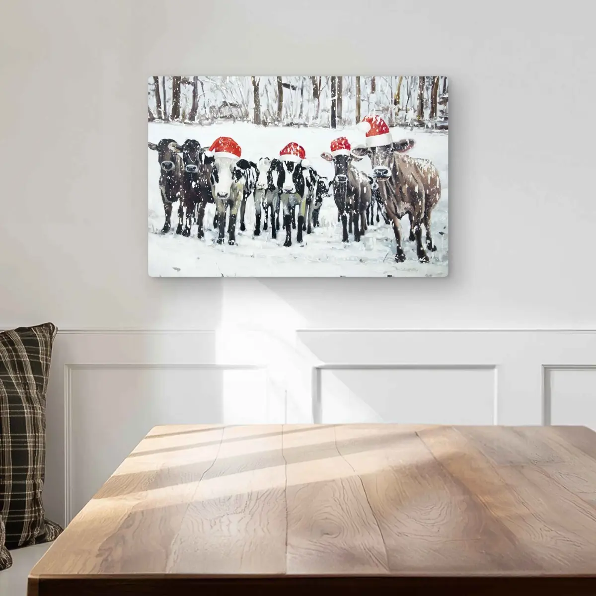 212 MAIN Curious Christmas Cows Aluminum Metal Wall Art Print - 12x18 in. Lightweight Animal Theme Wall Arts, Cow Pattern Indoor Holiday Decoration, Unique Artwork, Hygge Home Accent, Artistic Gift, Indoors