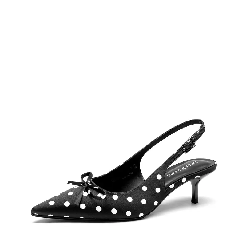 Dream Pairs Women's Kitten Heel Pumps - Pointed Toe, 2.17in Low Slingback Bow Tie, Contoured Fit, Cute Chic Classic, Business & Date Footwear for Spring Summer, All-Day Comfort Heels for Women