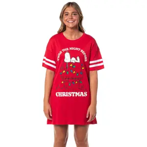 Peanuts Women's Christmas Distressed Snoopy Nightgown Pajama Shirt Dress For Adults