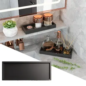 11.2"x 4.3" Silicone Bathroom Vanity Tray Black Decorative Tray for Counter, Small Sink Soap Sponge Tray Holder for Kitchen Organizer , Dresser Countertop Decor Rectangle Organizer for Scrubber, Lotion Bottles, Perfume, Jewelry, Candle, Key Trinket Ring