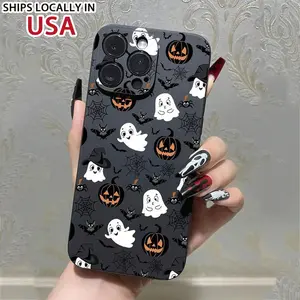 Phone Case, Cute Halloween Ghost Pattern Phone Case, Decorative Phone Protector Cover Compatible with iPhone 11 12 13 14 15 Pro Max, Halloween Decor