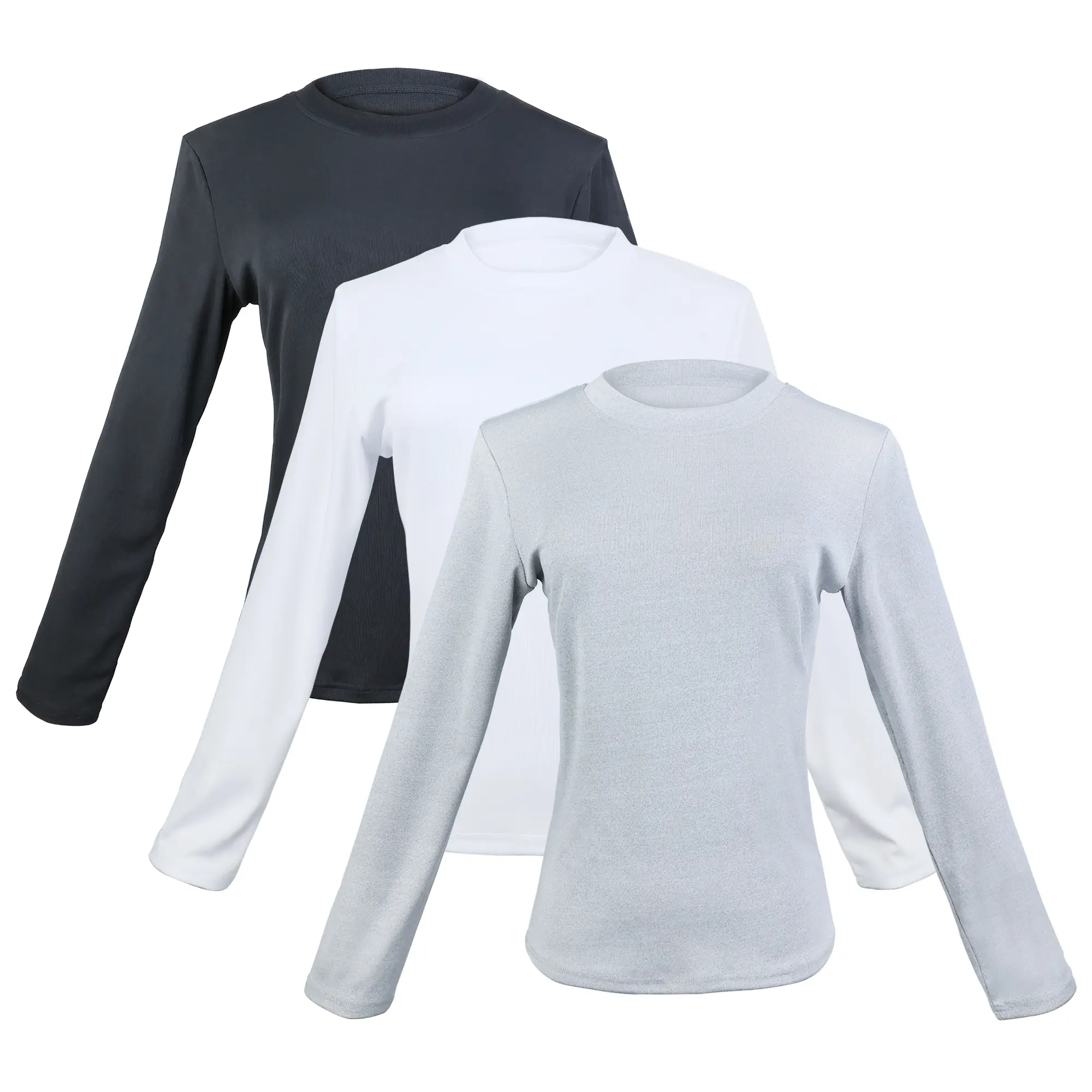 Women's Ribbed Crew Neck Long-Sleeve T-Shirts, Casual Basic Ladies Loungewear Top for Spring/Fall Seasonal Versatile Chic Minimalist Style Perfect Daily Wearing, Layer Soft Thermal Undershirts Tee