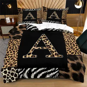 2/3 Pcs Boho Animal Print Letter Duvet Cover Set, Personalized Home Decor for Bedroom, Hotel & Dorm, Zipper Closure & Easy to Remove, Ideal for Housewarming, Christmas & Birthday Gifts, No Filling Included