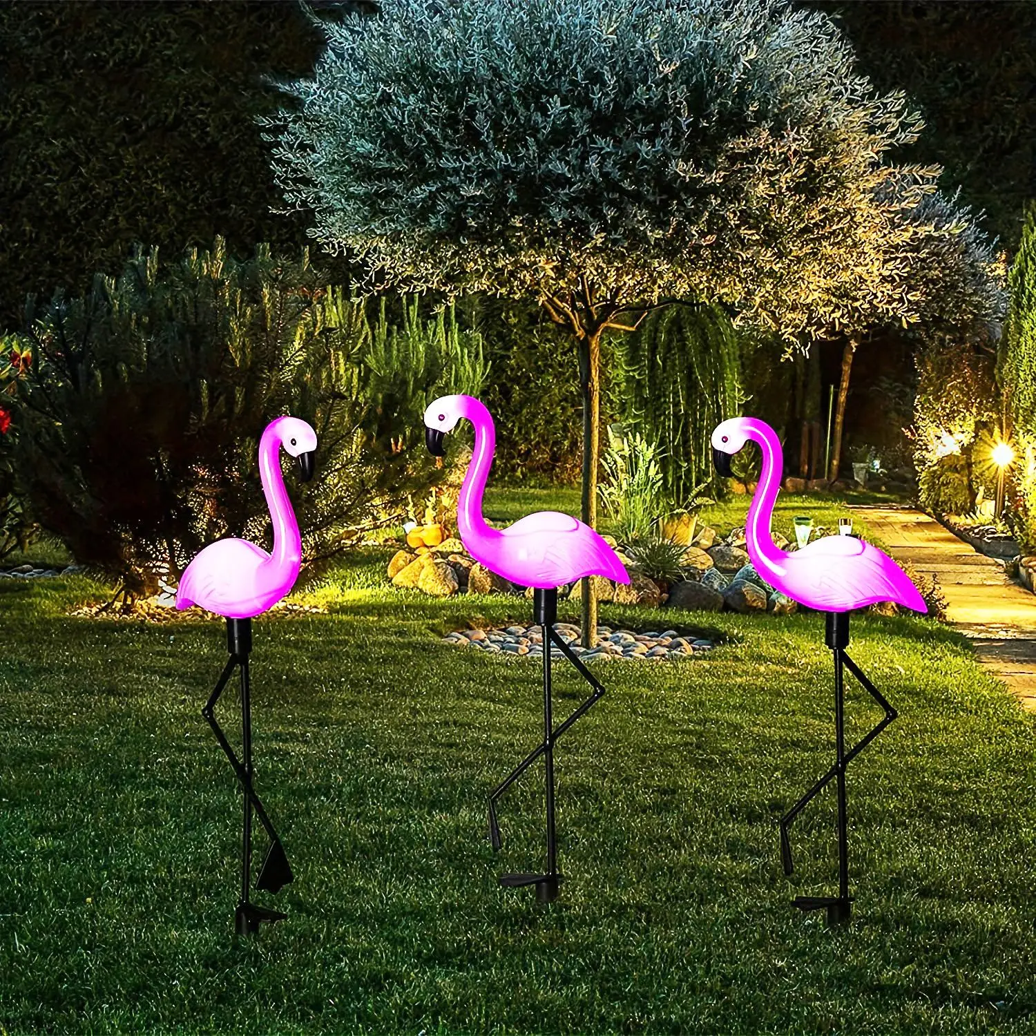 2024 Outdoor Flamingo Pattern LED Lights, Waterproof & Durable Decorative Light with Solar Panel, Creative Design Outdoor Lighting for Garden & Lawn &