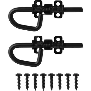 Loop Style Spring Locking Barrel Bolts Door Latch Hardware for Sheds, Gates, Barn Doors, Wooden Window, Chicken Coops Black - 1 Pair Includes 8 Screws
