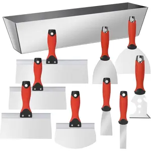 10Pcs Drywall Tool Kit Stainless Steel Putty Knife Set with 1"-6" Knives 8"-12" Taping Knives 9-in-1 Painter Scraper 12" Mud Pan & 6" Scoop for Drywall Taping Finishing and Patching