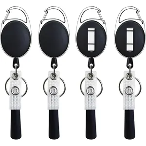 4 Pack Retractable Pen Pencil Holder with 24" Steel pull Cord, Ideal for , Carpenters, Mechanics, Architects, Office Workers