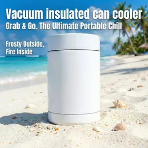 Glossy White Stainless Steel Can Cooler Sleeve for 12oz Stubby Cans & Bottles Keeps Drinks Cold Hot Cupholder Friendly Vacuum Insulated