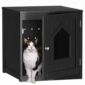 Pet Republic 20'' Black Cat Washroom Pet House Hidden Litter Box Enclosure & MDF Side Table