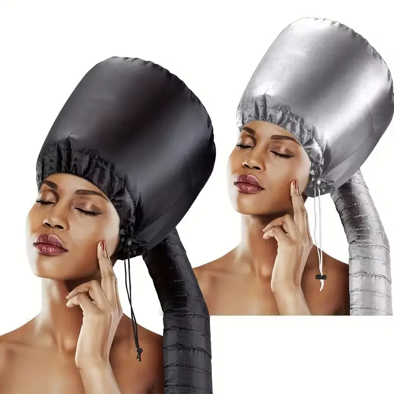 Women's 2-Piece Soft Cap-Style Hair Dryer Attachments Set with Hooded Dryer Sleep Hair Cap, Ideal for Styling, Deep Conditioning - Black + Silver Holiday Gift
