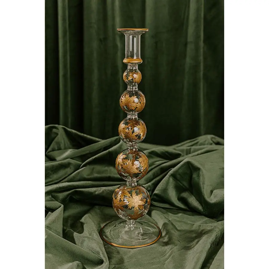 Falling Snowflakes 14.5 inches Gold Etched Candlestick Holder