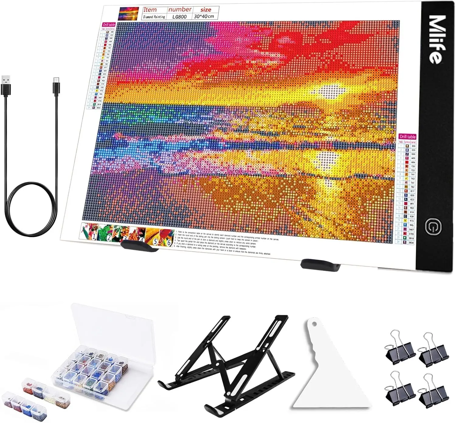 Diamond Art Painting A4 LED Light Pad - Dimmable Light Board Kit, Apply to Full Drill & Partial Drill 5D Diamond Art with Detachable Stand and Clips