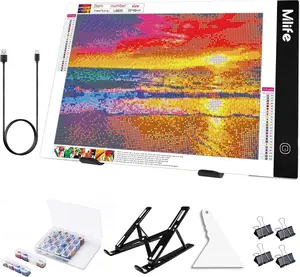 Diamond Art Painting A4 LED Light Pad - Dimmable Light Board Kit, Apply to Full Drill & Partial Drill 5D Diamond Art with Detachable Stand and Clips