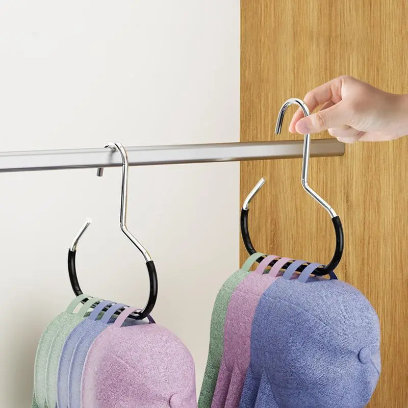 6pcs Durable Black Stainless Steel Hat Hanger Racks - Compact Space Saver Closet Storage Clips for Hanging Caps & Beanies, Men’s Home Supplies Accessory Hooks, Organiser, Hat Hanger Holder