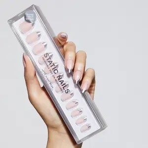 Static Nails Like-Acrylic Reusable Pop-On Manicures - Metallic French Almond - The Better, Long-Lasting Alternative to Salon Gels, Dips, Acrylics, and Press-On Nails