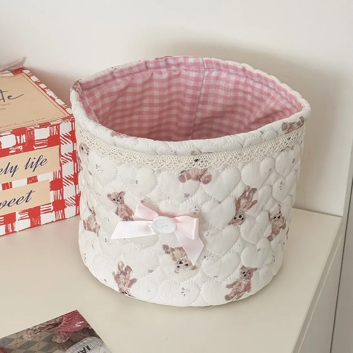 Snack Bear [Round Storage Bucket] (Beige)