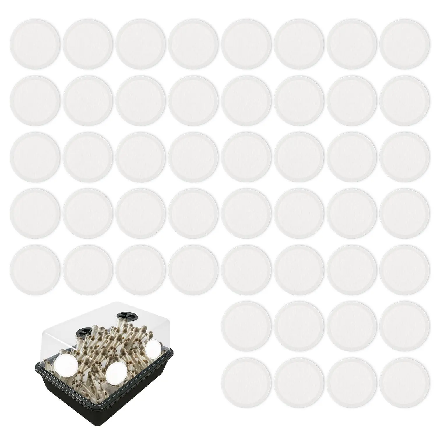 48pcs 2.5" Monotub Adhesive Filter Disks, 0.08in Thick Mushroom Filter Pads Breathable High Temperature Resistant Filtration Patches Replacement Ideal Mushroom Growing Supplies