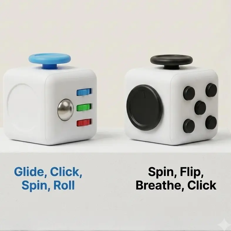 2-Pack 6-Side Sensory Fidget Cube Set Random Colors (Assorted Colors)