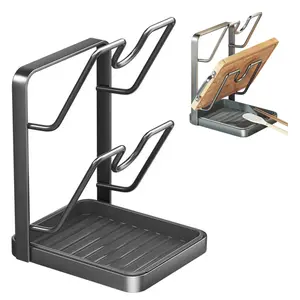 Kitchen Pot Lid Storage Rack, Multi-Functional Dishware Organizer Dish Racks with Drain Tray, Dual Layer, Perfect for Cooking