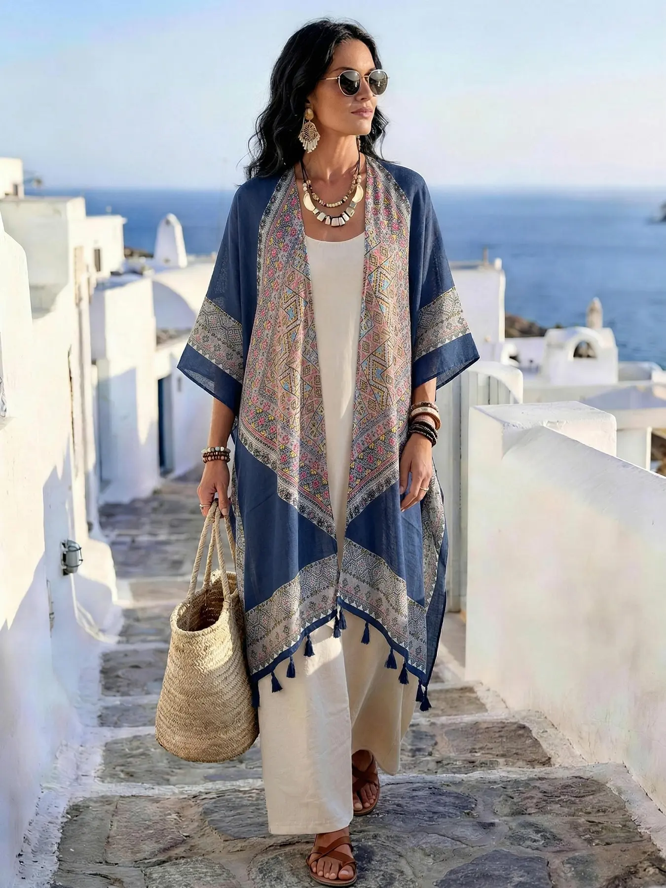 Elegant Bohemian Fashion Shawl for Women, Boho Tassel Wrap Shawl with Loose Fit for Flattering Coverage, Versatile for Beach, Commute & Dates, Perfect Styling for All Seasons