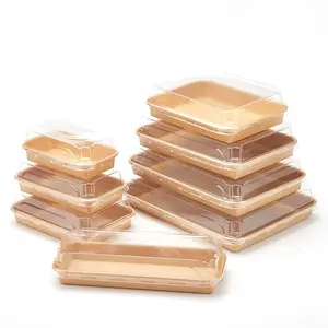 50 Disposable Sandwich Boxes with Transparent Swiss Roll Cake Containers, Paper Deli Food Boxes for Sushi, Muffins, Waffles, Cookies, Business Desserts