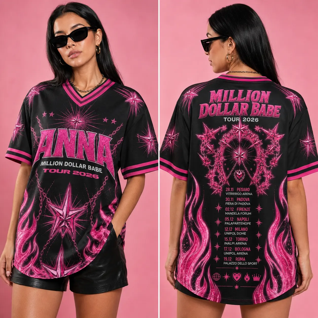 Y2K Anna Tour 2026 Custom Jersey, Black & Hot Pink Graphic Music Merch Shirt, Million Dollar Babe Tour 2026 Shirt, Fan Gift Shirt