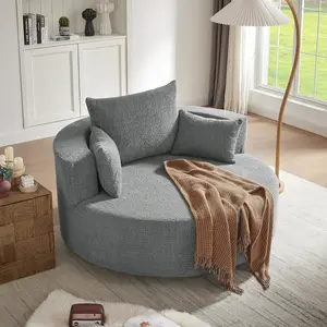 360 ° Swivel Barrel Chair, Oversized Round Sofa Chair and A Half with Removable Pillows, Comfy Modern Upholstered Chenille Deep Seat Circle Chaise Lounge for Living Room, Bedroom, Office Hotel (Grey)