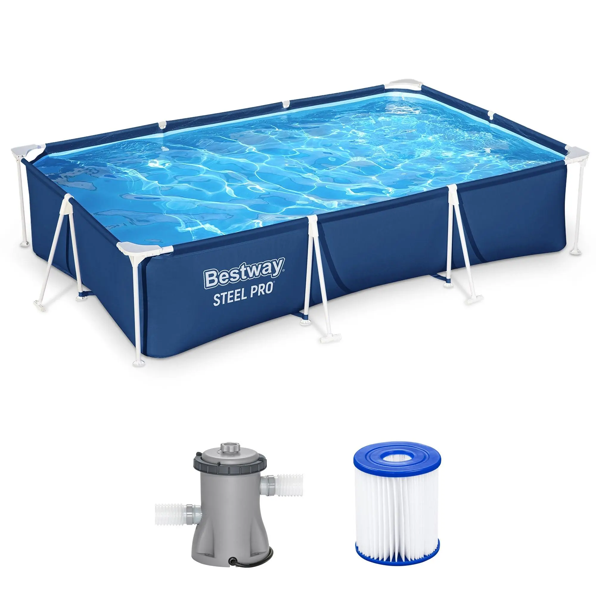 Bestway Steel Pro 9.8' x 6.6' x 26" Metal Frame Above Ground Pool w/ Filter Pump Bestway Steel Pro 9.8' x 6.6' x 26" Metal Frame Above Ground Pool w/ Filter Pump