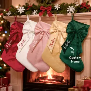1pc Personalized Christmas Stocking with Custom Name - Elegant Bow-Style Hanging Decoration, Soft Pastel Colors (////), Durable Fabric, Long-Lasting Holiday Gift for Home Decor, Christmas Stockings