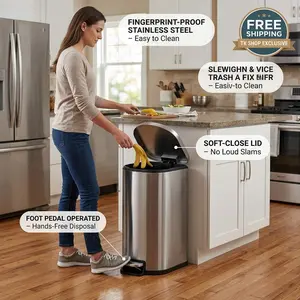 Garvee Slim Metal Kitchen Bin 6L Narrow Space Saving Garbage Can With Soft Close Lid And Removable Inner Bucket For Bathroom