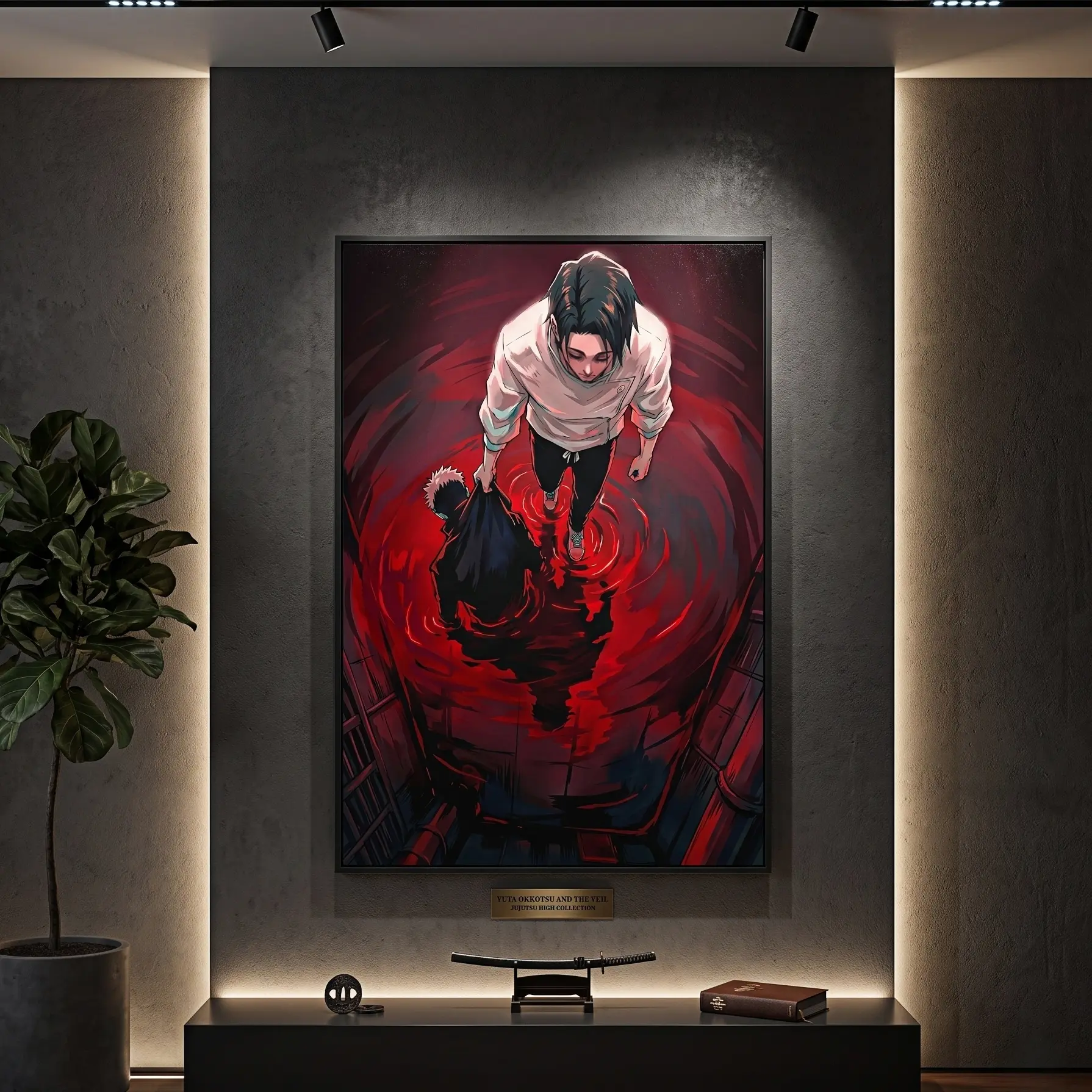 "Yuta Dragging Yuji" Jujutsu Sorcerer Canvas Wall Art - Premium Wrapped Fabric Mural, Dark Aesthetic Blood Pond Scene Anime Poster for Gaming Room Decor
