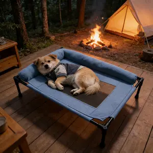Indoor & Outdoor Pet Cot Bed for Cats & Dogs with Pillow, Elevated Breathable Mesh Camping Bed for Small, Medium & Large Dogs, Moisture-Proof, Removable & Washable, Scratch-Resistant, Portable Pet Bed for Camping, Car & Home Use