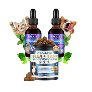 WEALLIN Flea & Tick Protection Set for Cats & Dogs Internal & External Defense with Natural Drops Chicken Flavored Soft Chews 2-3 Months Protection for All Breeds & Ages