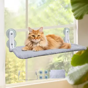 Cat Sunbed Strong suction cup fixed folding window bed Metal frame lint-free design Comfortable sunbathing spot for pets Space-saving and easy to install