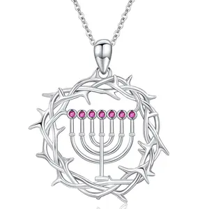 Menorah Necklaces – 925 Sterling Silver Jewish Menorah Pendant, Hanukkah Menorah Jewelry Gifts for Women