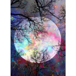 DIY 5D Moon Tree Diamond Painting Kit, Full Round Mosaic Rhinestone Embroidery Art, 30x40cm Landscape for Modern Home Decor, Craft