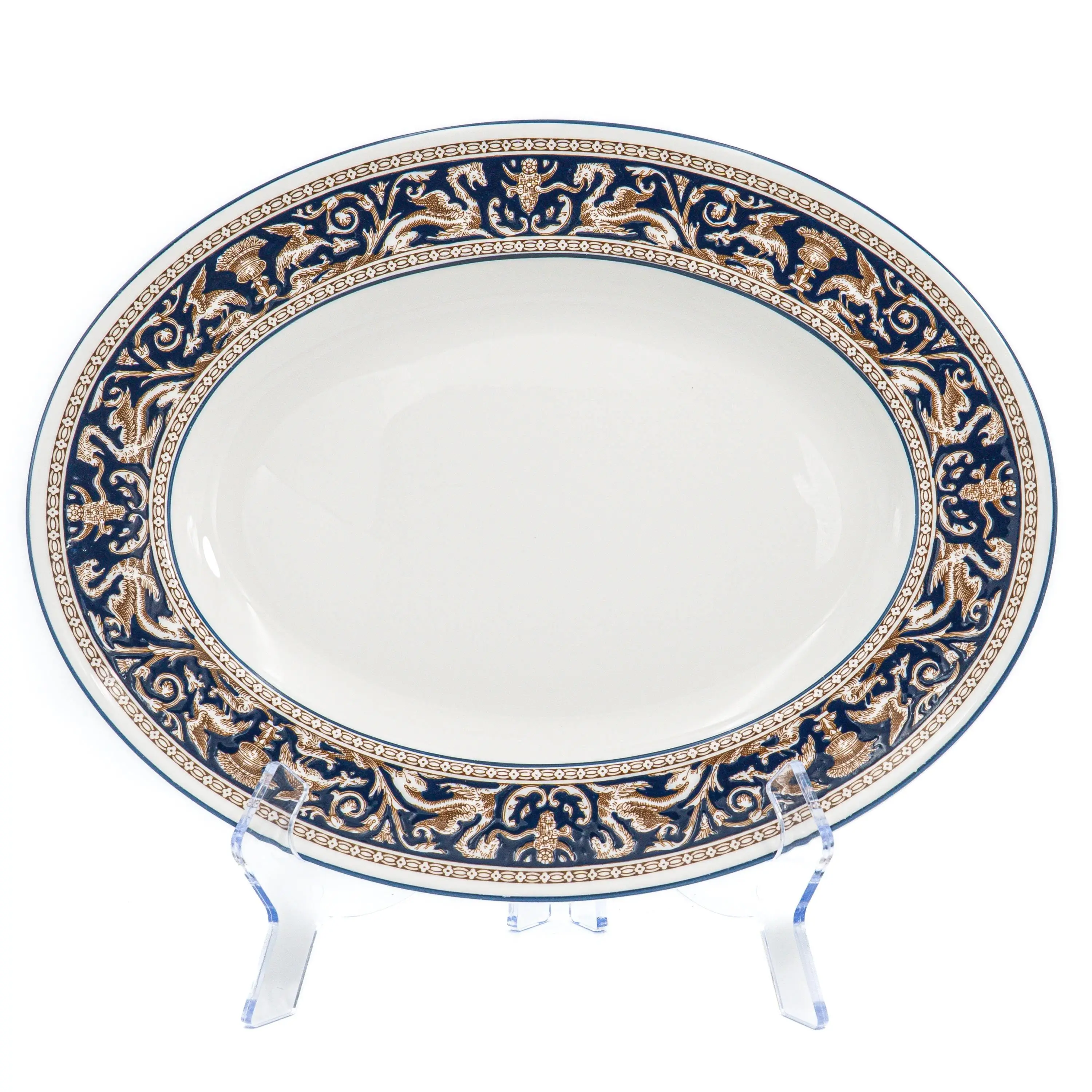 Wedgwood Florentine Dark Blue Oval Serving Platter (15.5") | Vintage English Bone China (W1956, Discontinued)