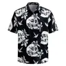 TIXMIE Men's Short-Sleeve Button-Down Hawaiian Shirt - Black, Featuring Graphic Floral, Skull, Hummingbird Prints, Ideal for Tropical Holidays, Halloween Parties, Father's Day Gifts
