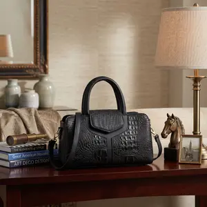 Chic crocodile-embossed handbag for women — fashionable with a top handle, durable and versatile for office, work, and everyday use — comfortable grip, secure pockets — available in khaki, coffee, black.
