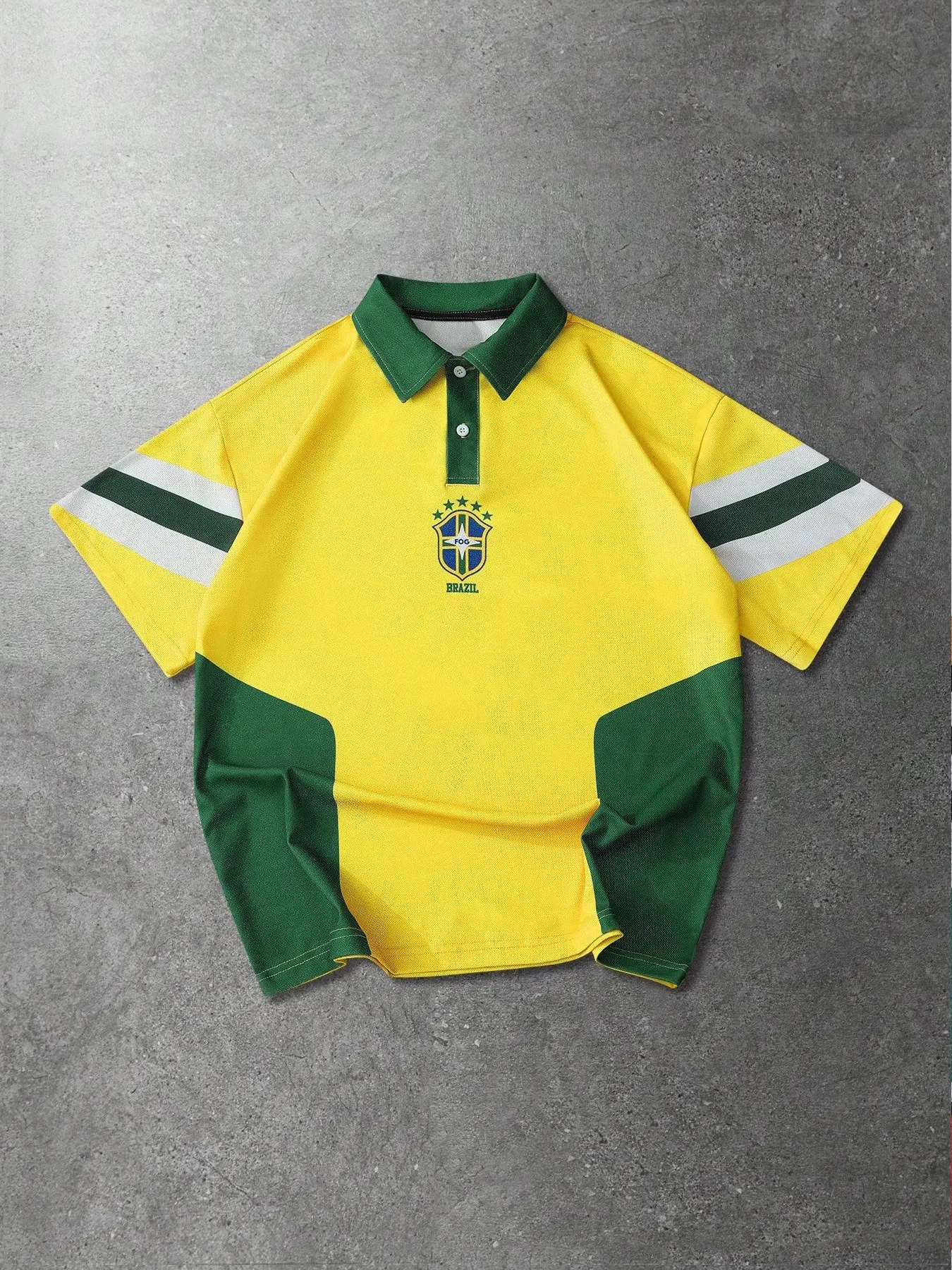 Brazilian Football Glory & Vintage Aesthetic Casual Polo Shirt, Samba Passion & Energy, Long Fitted Plain Design, Spring & Fall Classic Style, Summer Shirt