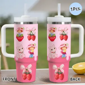 Strawberry Shortcake Vacuum Flasks 40oz Stainless Steel Vacuum Insulated Tumbler with Handle & Straw, Leak-Resistant Travel Mug, Long-Lasting Cold Drinks, Iced Coffee & Water Cup for Office, Gym & Travel, Drinkware
