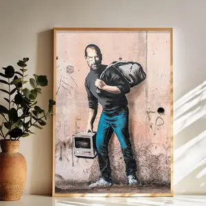 SIGNWIN Canvas Print Wall Art, Banksy British Artist Steve Jobs, Apple Macintosh, Spray Paint, Portrait, Graffiti & Street Art, Urban Illustration, Modern Bohemian Artwork for Living Room