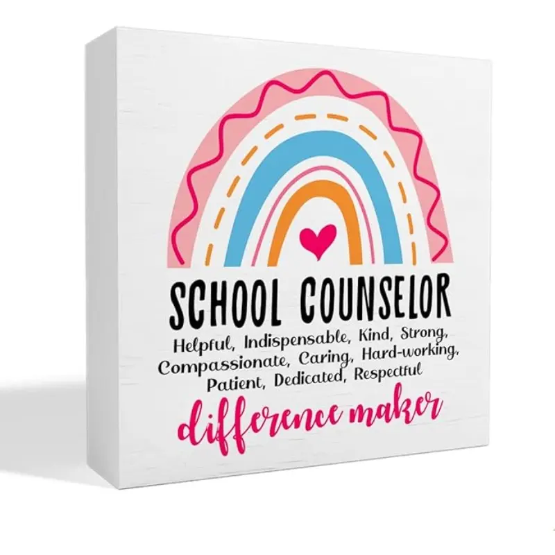 School Counselor Gifts, Thank You Appreciation Gifts for School Counselor Guidance Counselors Office Desk Decor Wooden Box Sign, Difference Maker 5x5 inch
