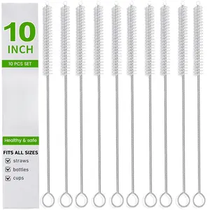 Straw Cleaner Brush Set, 10 Pieces 10 Inch 12 Inch Stainless Steel Handle Straw Brush Set, Extra Long for Tumbler, Sippy Cup, Water Bottle and Tubes