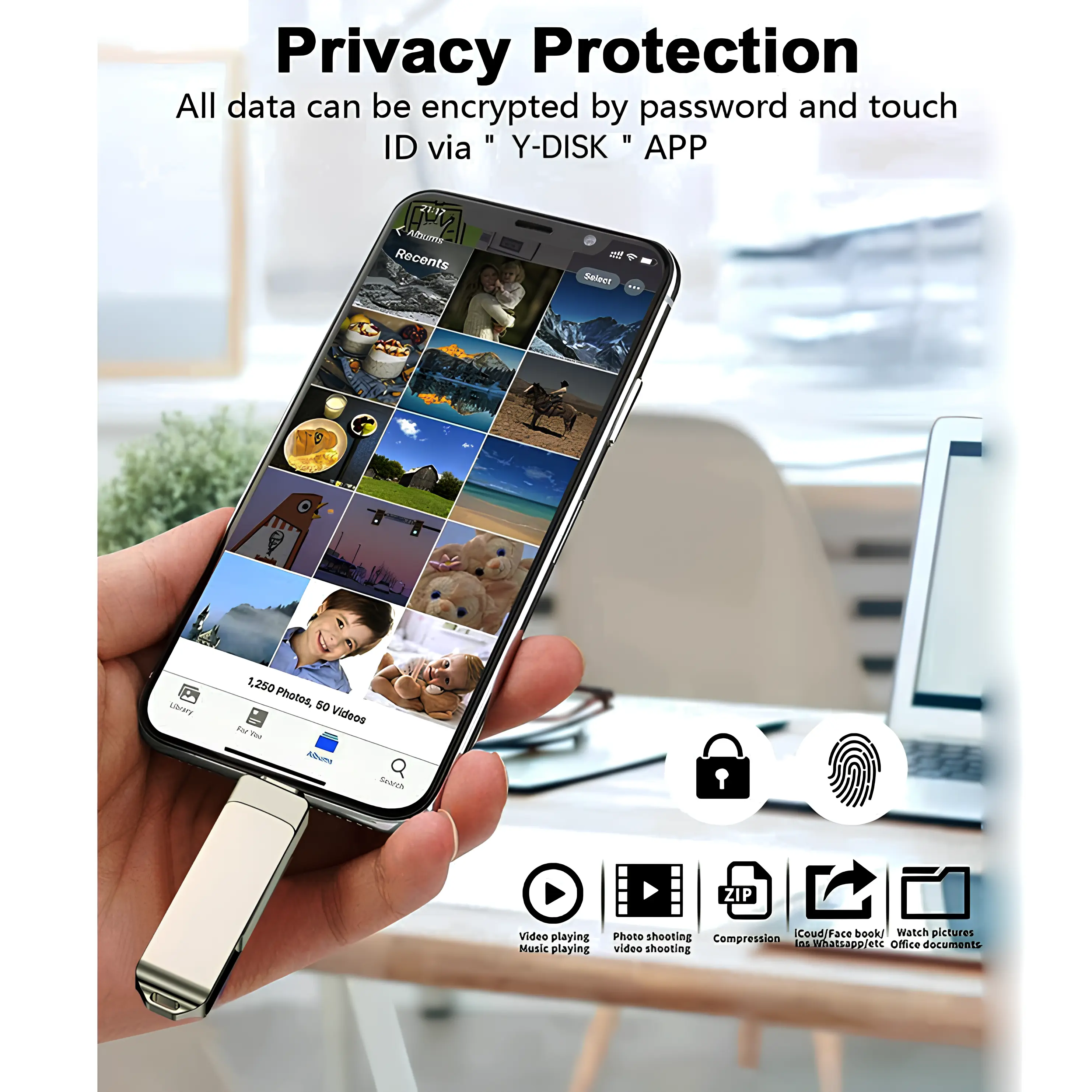 3-in-1 USB 3.0 High-Speed Portable Storage — 1TB/128GB metal external memory module (iPhone + Type-C+ USB-A, OTG, plug-and-play).USB Drive Keychain design, photo/video backup for iPhone, Type-C, PC. more device, memoria flash